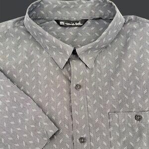 Travis Mathew Mens Short‎ Sleeve Button Up Shirt Gray Micro Print Size XXL